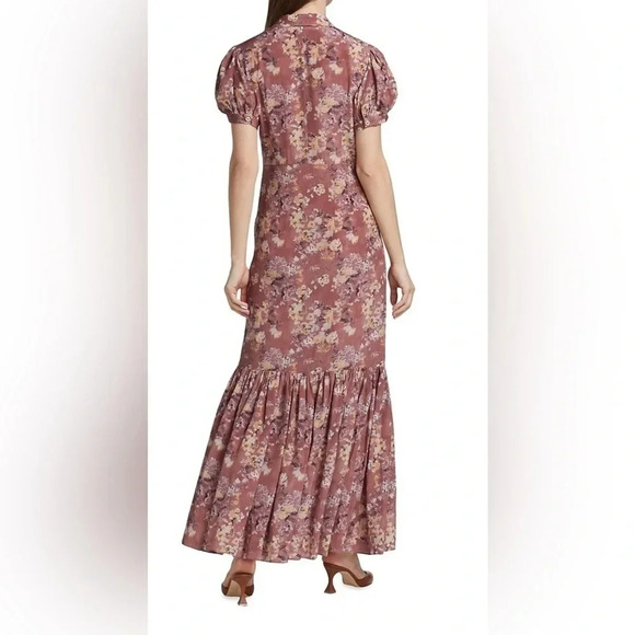 NWT CAROLINE CONSTAS Nancy Floral Silk Puff-Sleeve Maxi Dress Ex Small Authentic - Picture 5 of 16